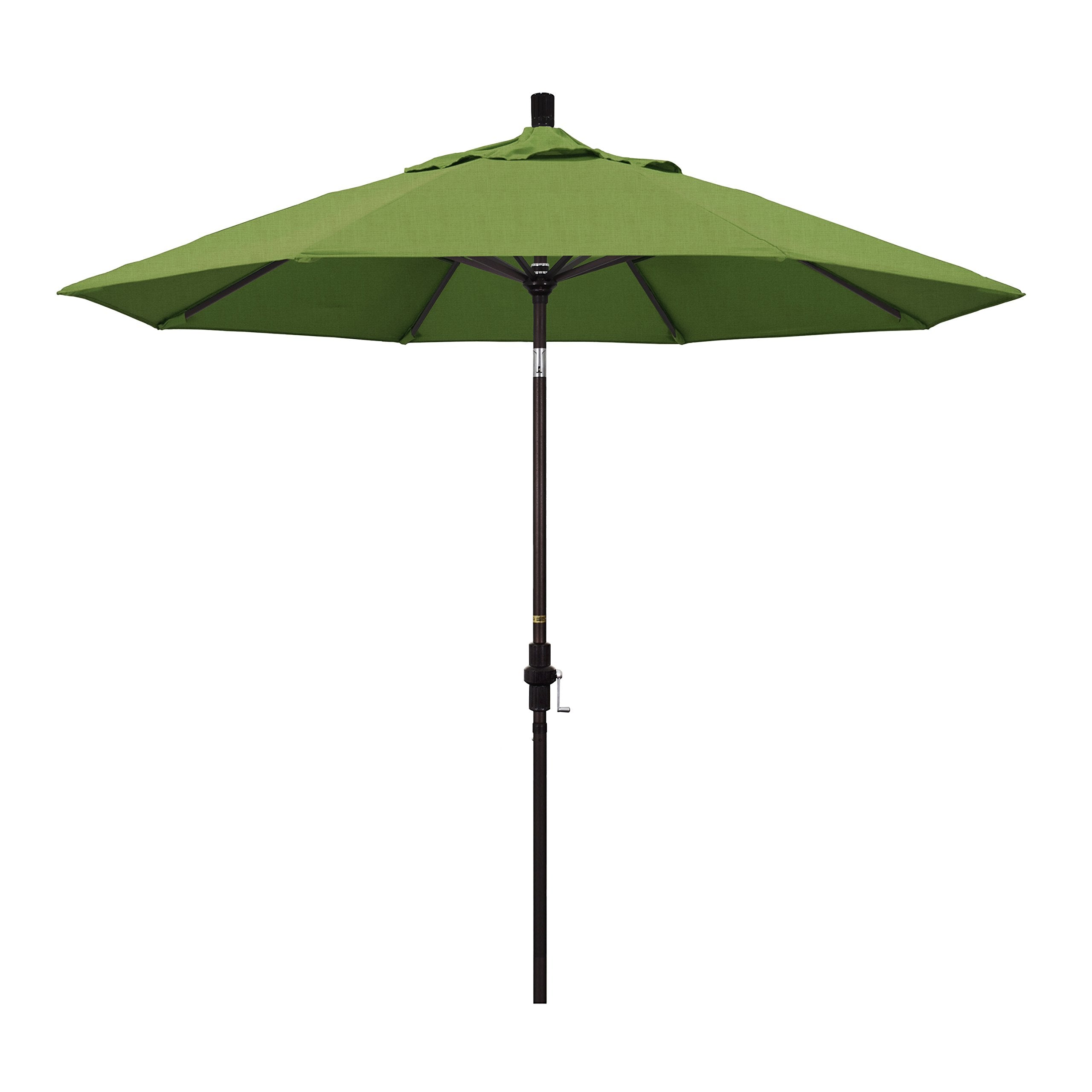 California Umbrella 9' Round Aluminum Market Umbrella, Crank Lift, Collar Tilt, Bronze Pole, Sunbrella Spectrum Cilantro