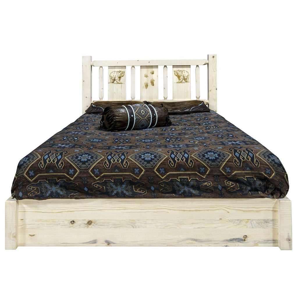 Montana Log Collection Wood Homestead Platform Bed with Storage MWHCSBPKLZPINE