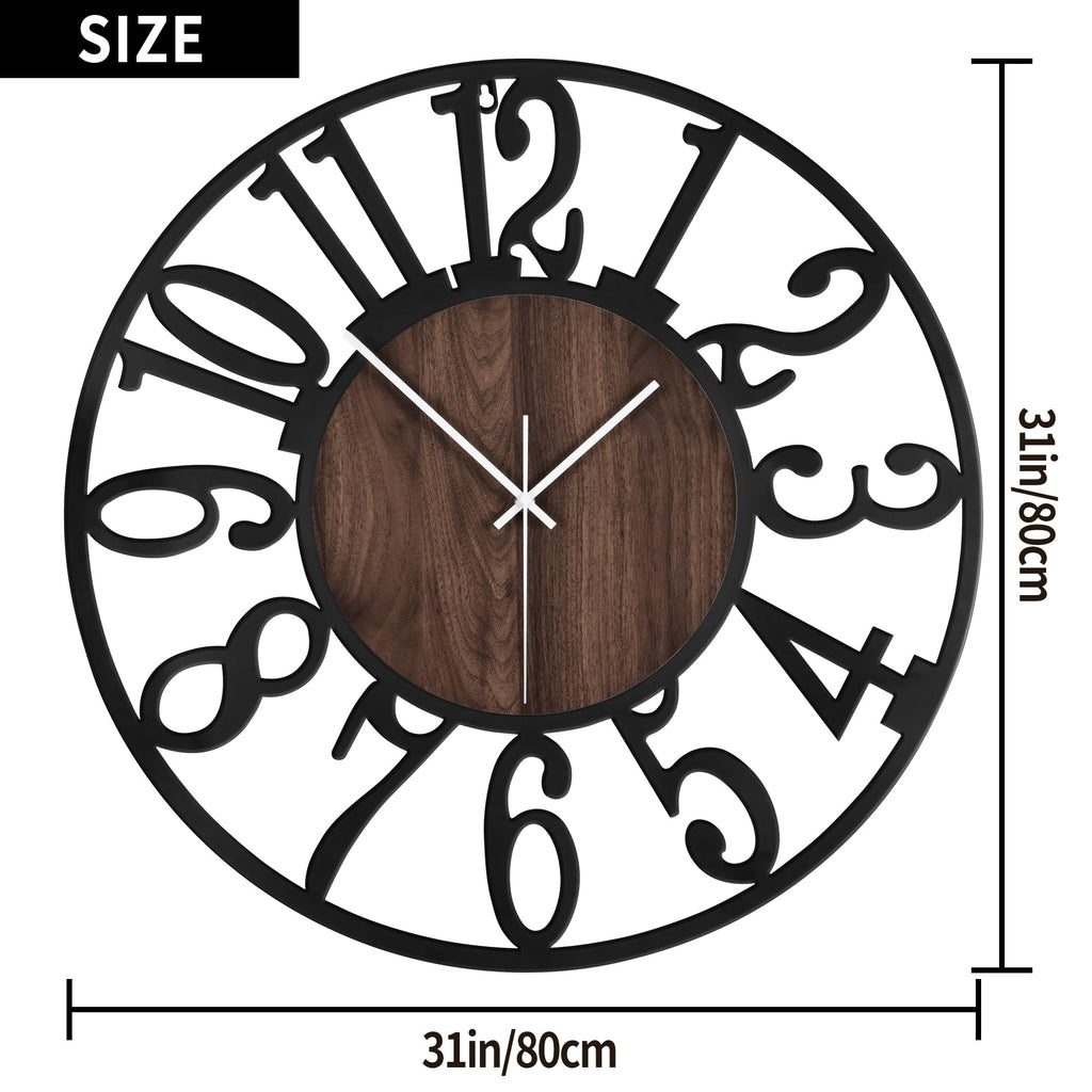 1St Owned Extra Large Wall Clocks For Living Room Decor- Modern 32 Inches Silent Non Ticking Black Arabic Numbers Metal Clocks F