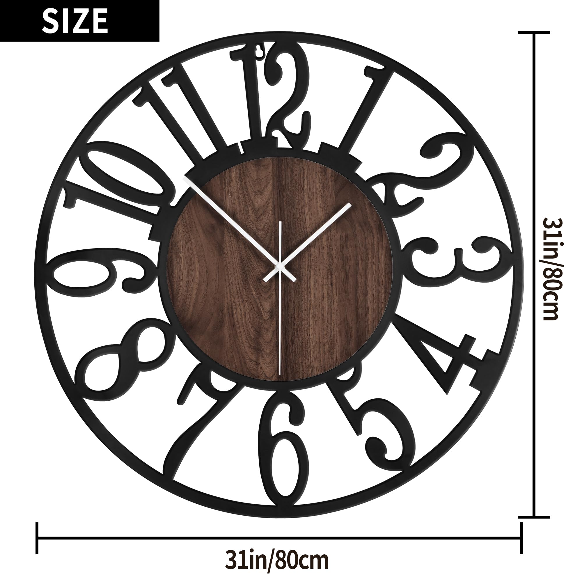 1St Owned Extra Large Wall Clocks For Living Room Decor- Modern 32 Inches Silent Non Ticking Black Arabic Numbers Metal Clocks F