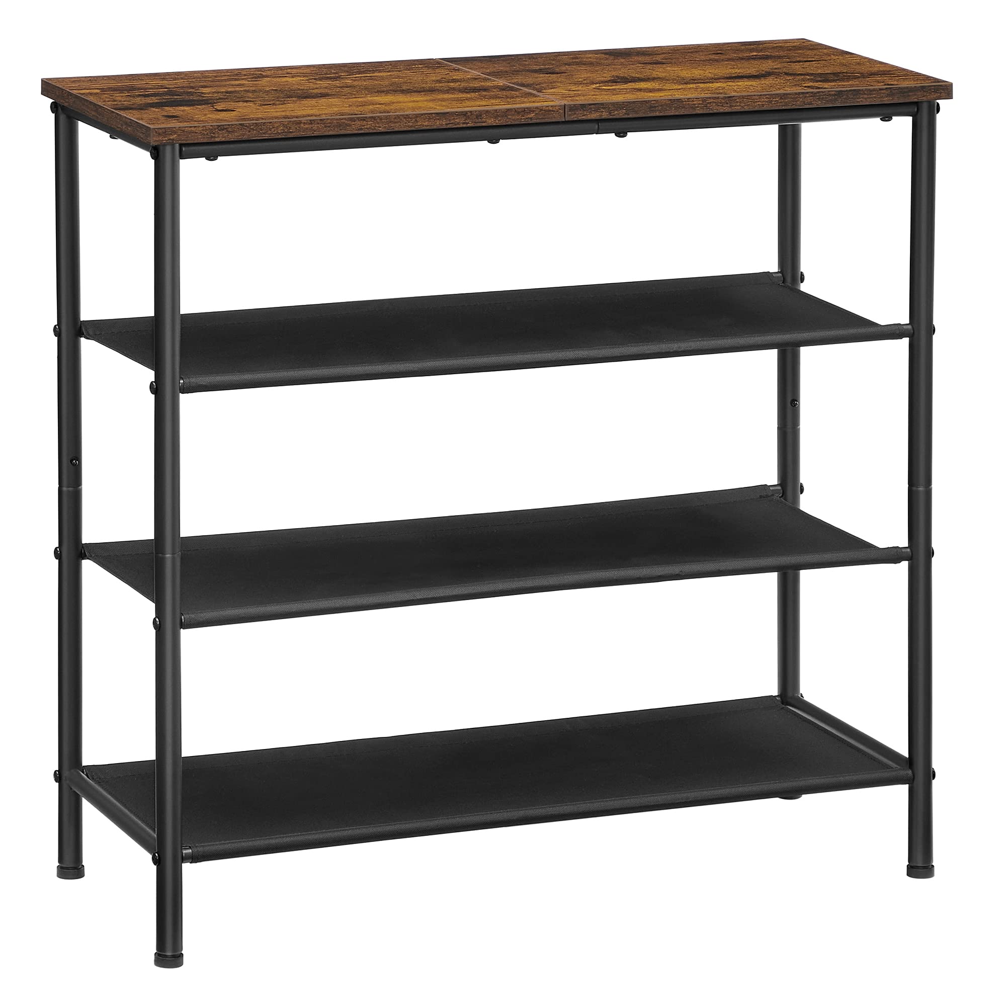 VASAGLE Shoe Rack, 4 Tier Shoe Storage Rack for 9-12 Pairs of Shoes, Shoe Organizer for Entryway, with 3 Fabric Shelves and Wood