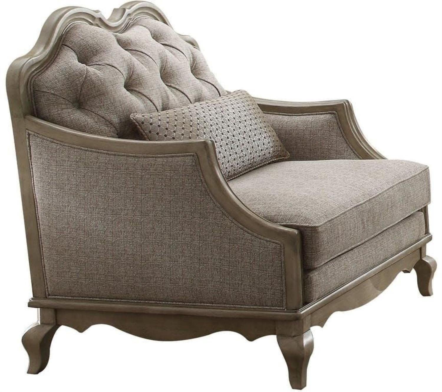 ACME Chelmsford Chair w/1 Pillow - 56052 - Beige Fabric & Antique Taupe