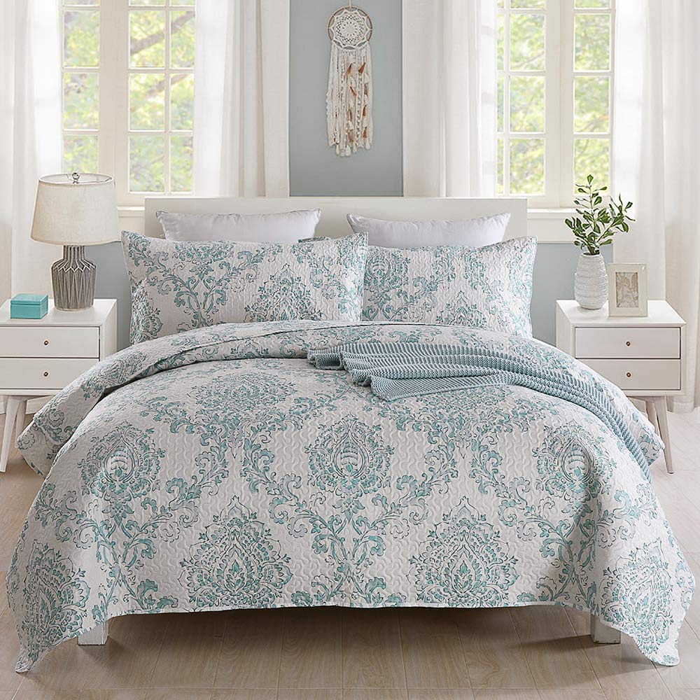 Merry Home Quilt Set King, Pattern Printed Bedspread Set, 3 Pieces, Soft Microfiber Bedding Quilt Coverlet For All Season