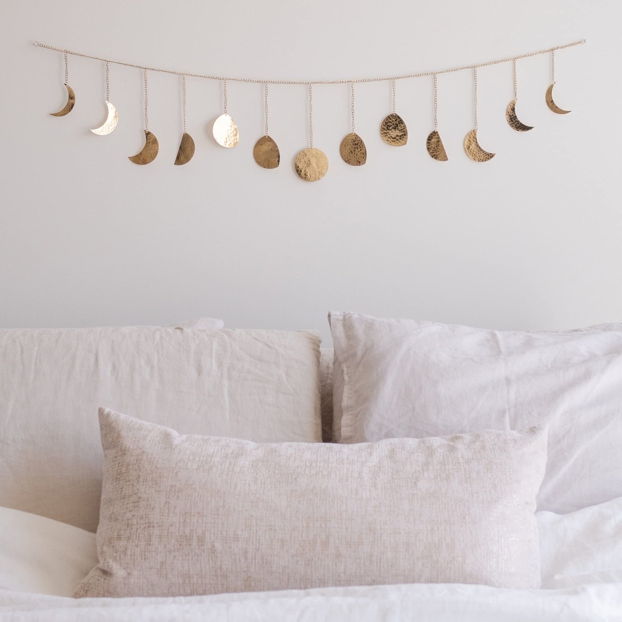 Moon Phase Wall Hanging, Handmade Gold Metal Moons Decor 13 Moons 36 Garland, Phases of The Moon, Celestial Wall Art, Bohemian G