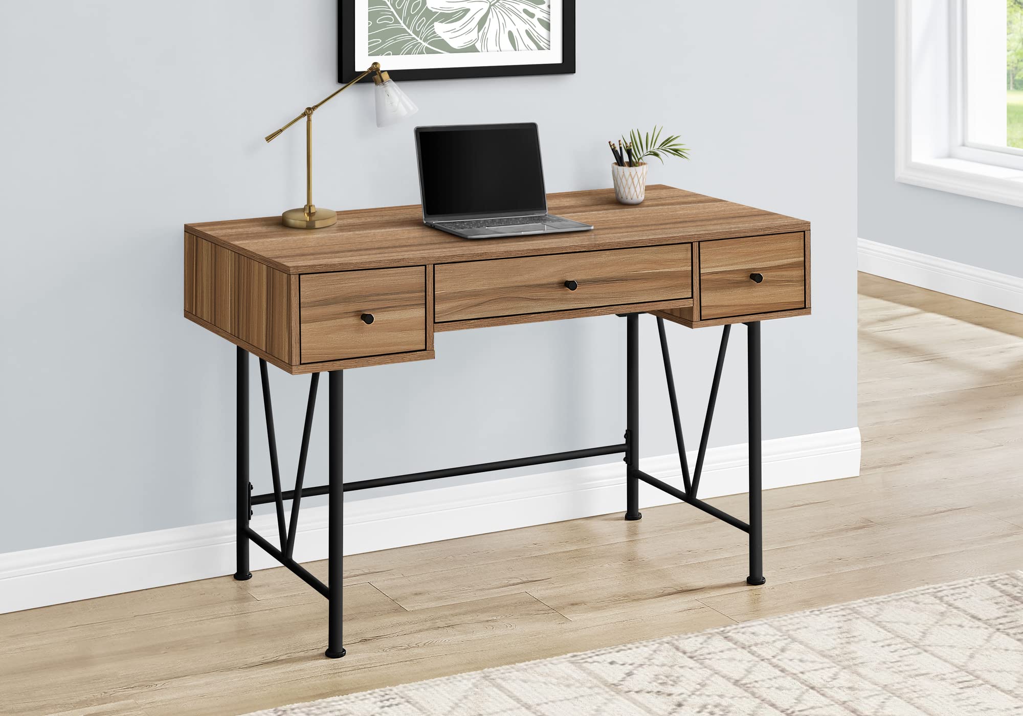Monarch Specialties I 7672 Computer Desk, Home Office, Laptop, Storage Drawers, 48' L, Work, Metal, Laminate, Brown, Black, Transitional