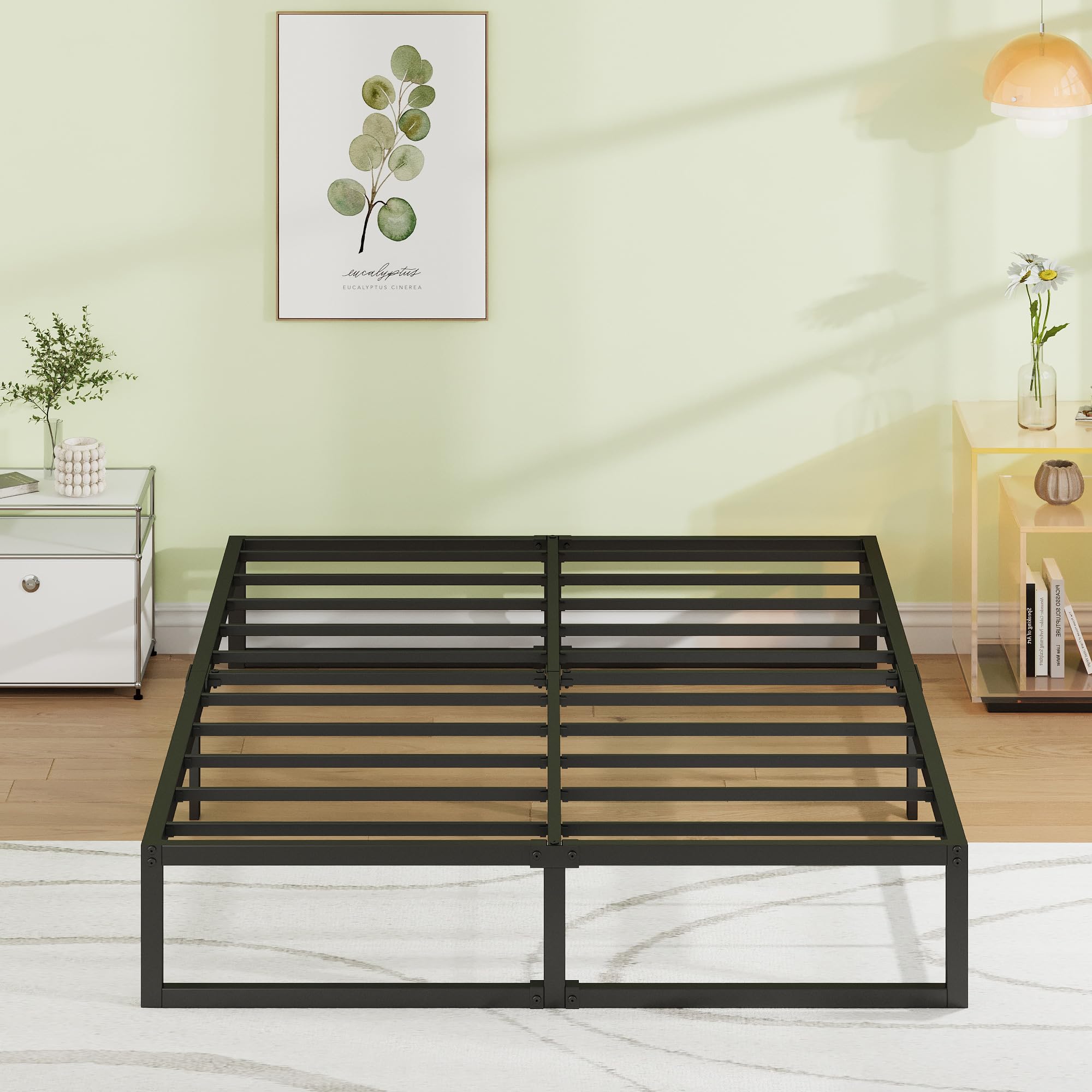 Emoda 12 Inch King Size Bed Frame No Box Spring Needed, Heavy Duty Metal Platform With Steel Slats, Noise Free, Easy Assembly, Black