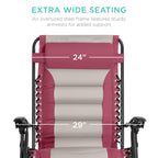 Best Choice Products Oversized Padded Zero Gravity Chair, Folding Outdoor Patio Recliner, Xl Anti Gravity Lounger For Backyard W/Headrest, Cup Holder, Side Tray, Polyester Mesh - Pink/Taupe