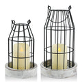 VIVIRENOIR Farmhouse Lantern Decor, Set of 2 Rustic Home Decor Lanterns with Flameless Candles, Wire Metal Cloche Decorative Can