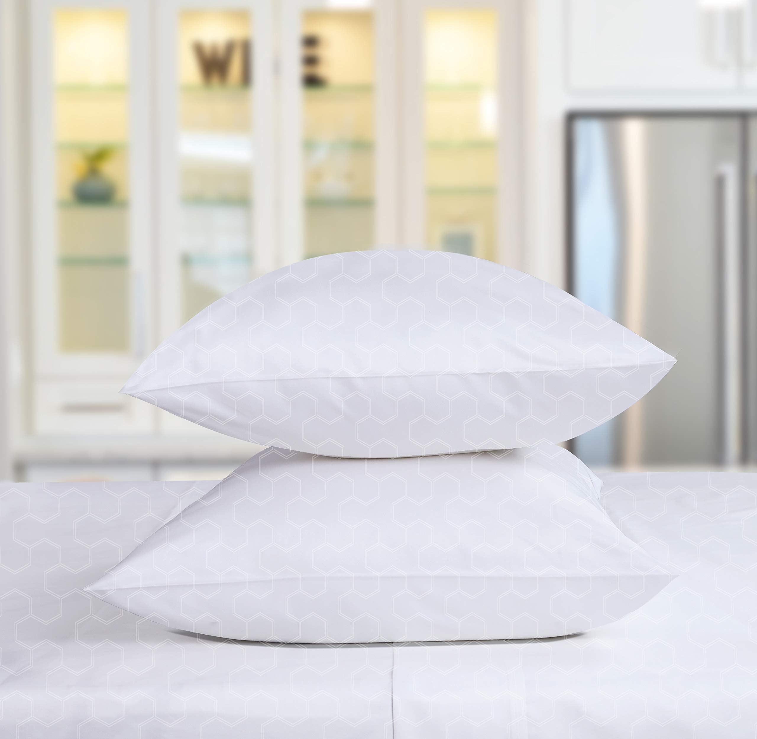 Threadmill 500 Thread Count Full Size 4 Pc Luxury Cotton Sheet Set, Jacquard Floria Hotel White, Silky Smooth Sheets With 16'' E