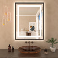 Amorho 28''x 36'' LED Bathroom Mirror with Black Frame, Front Light and Backlit, Stepless Dimmable, Anti-Fog, Shatter-Proof, Mem