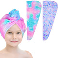 Basumee Microfiber Hair Towel Wrap for Kids 2 Pack Rapid Drying Hair Towel with Button Hair Turbans for Wet Hair Wraps Head Towe