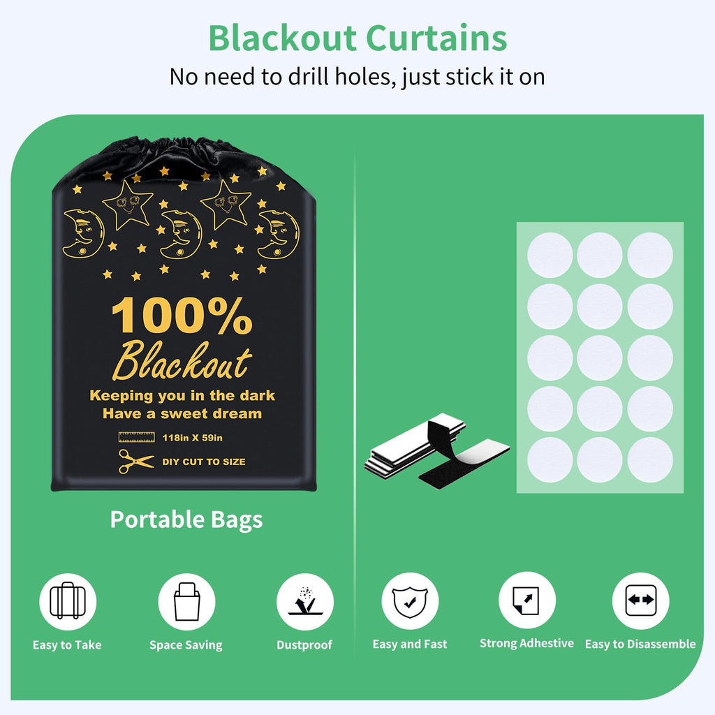 100% Blackout Blind Curtains Window Cover [Xxl Size 118''X 59'' ] [Diy Cut To Any Size Or Shape] [Hook&Loop Tabs][Portable Bags