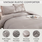 Andency Wheat Ruffle Comforter Set, 2 Pieces Kids Comforter Set Twin(66X90Inch), Farmhouse Shabby Chic Comforter Set, Soft Microfiber Kids Bedding Set