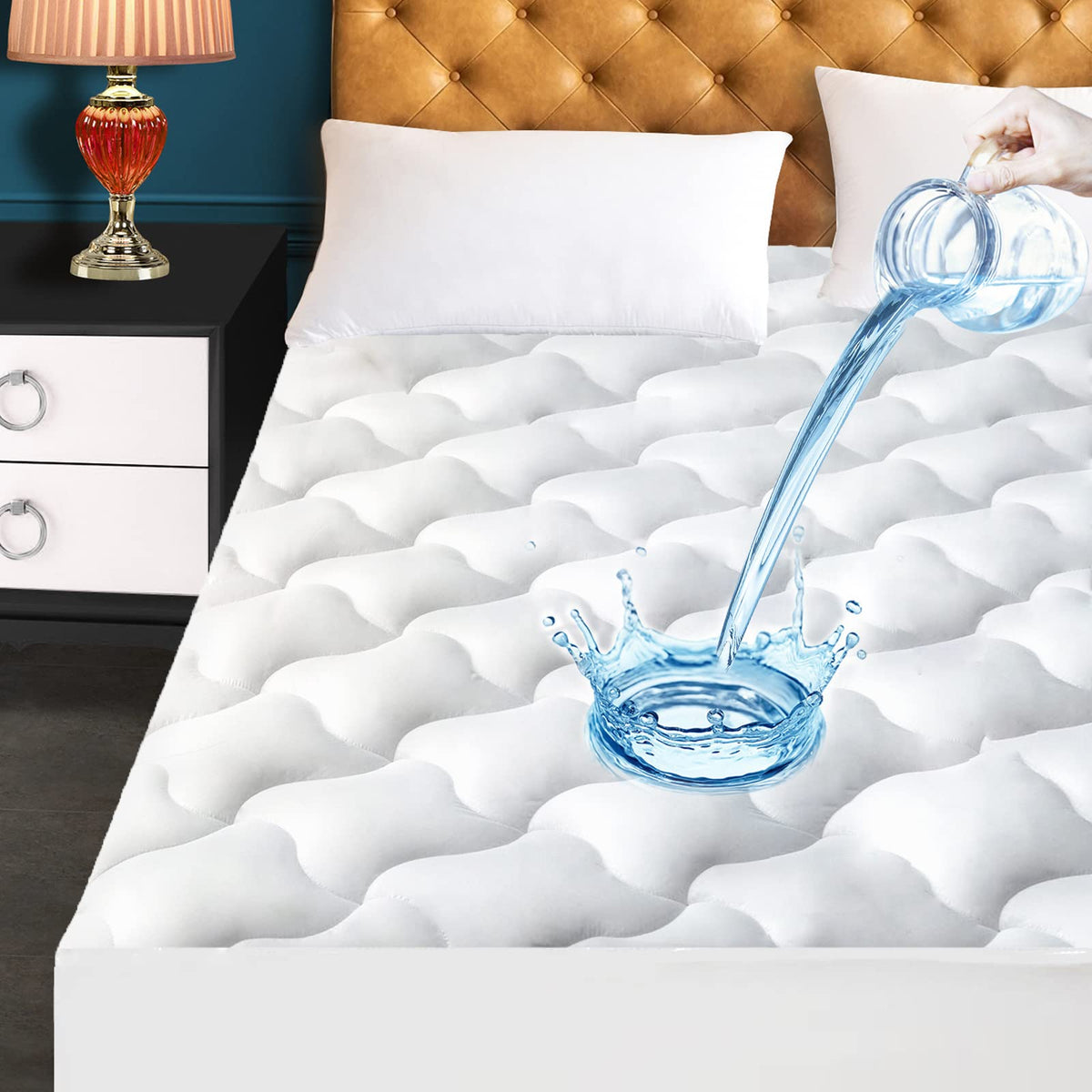 Full Size Quilted Fitted Mattress Pad, Waterproof Breathable Cooling Mattress Protector, Stretches Up To 21 Inches Deep Pocket H