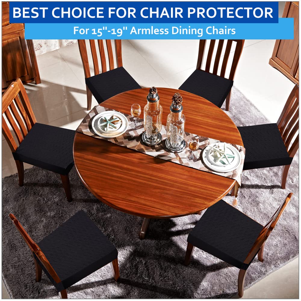 Buyue Fast Installation Dining Room Chair Covers Set Of 6, Luxury Stretch Jacquard Seat Slipcovers For Kitchen Armless Chairs, Rear Gapped- Black- 6