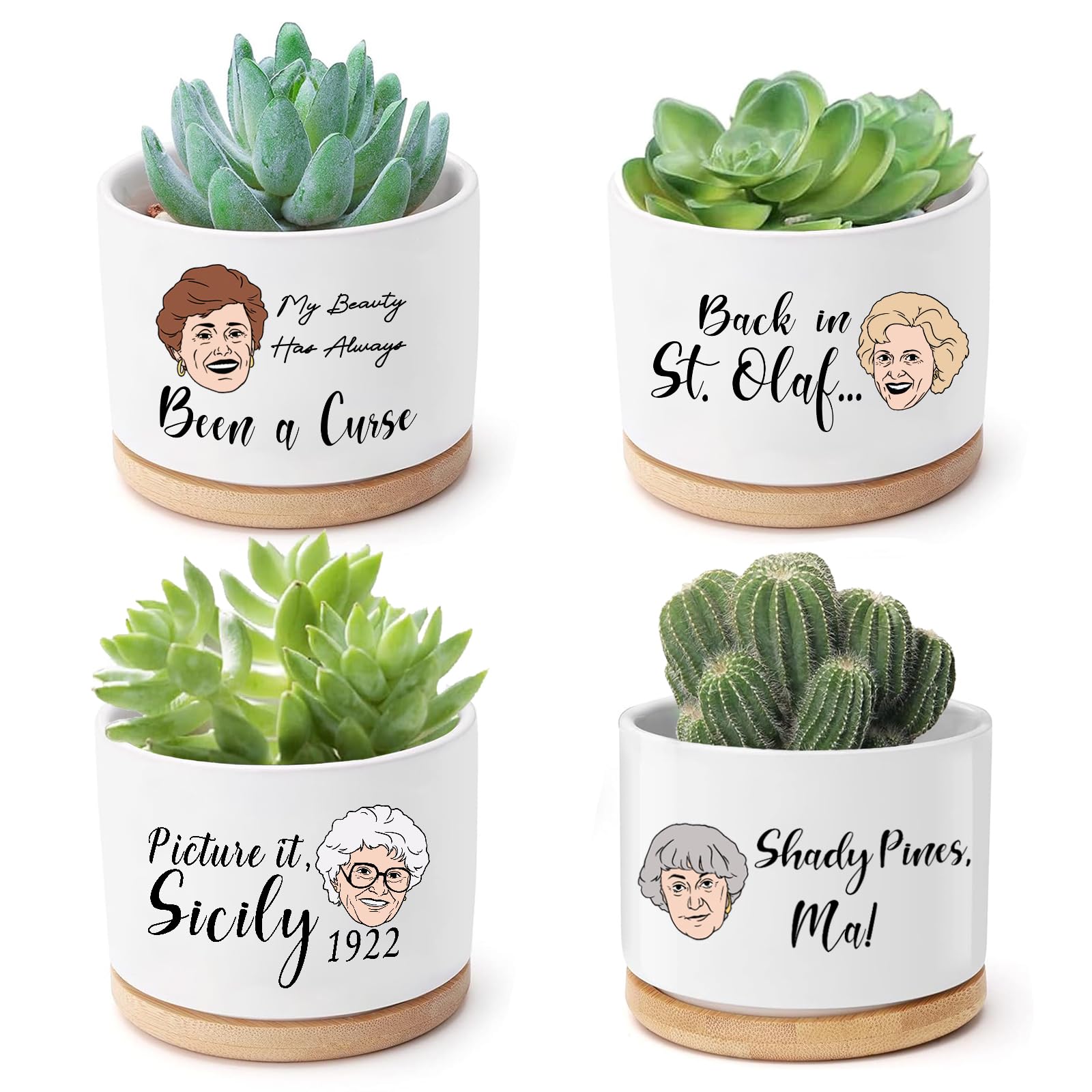 Mikopei Golden Girls Merchandise - Funny Succulent Pots Set Of 4, Golden Girls Gifts For Women, Ceramic Mini Cute Planters With