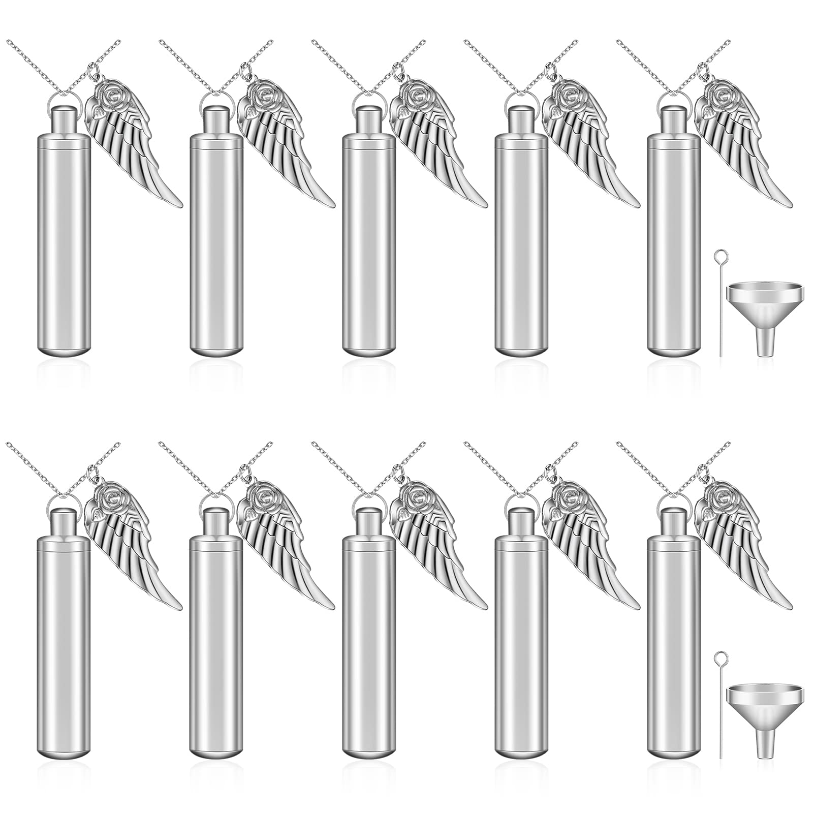10 Pieces Angel Wing Memorial Keepsake Cylinder Cremation Ashes Necklace Urn Necklaces Holder for Cremation Keepsakes for Men St