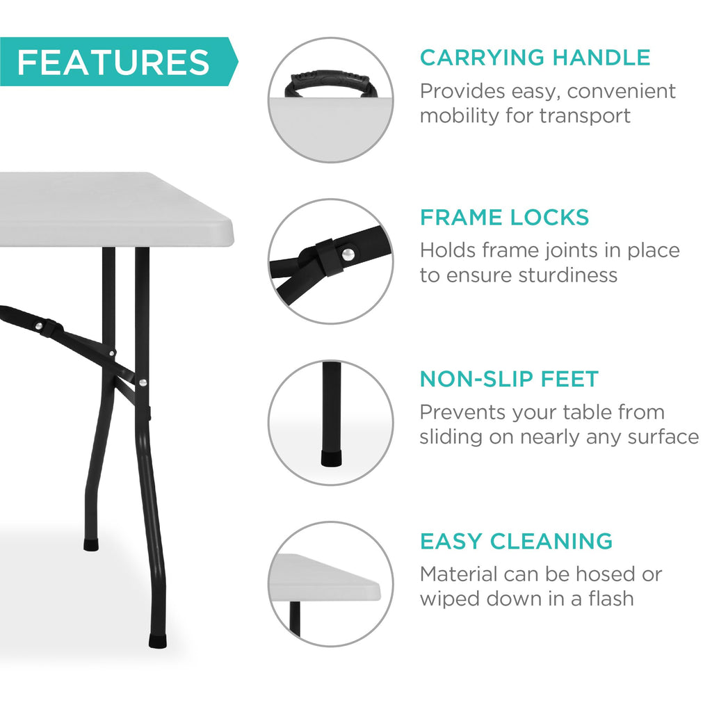 Best Choice Products 8Ft Plastic Folding Table, Indoor Outdoor Heavy Duty Portable W/Handle, Lock For Picnic, Party, Pong, Camping - Light Gray