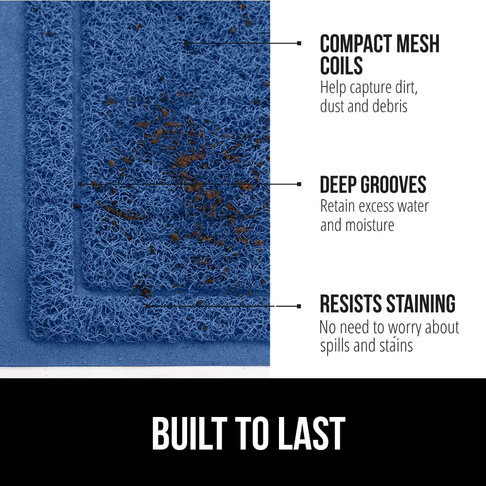 Gorilla Grip Dirt Grabber Mesh Door Mat, Low-Profile, Stain And Fade Resistant Heavy Duty Quick Dry Striped Doormat, Mats For Indoor Outdoor Entry, Shoe Scraper, Garage Entrance Mat, 35X23, Blue