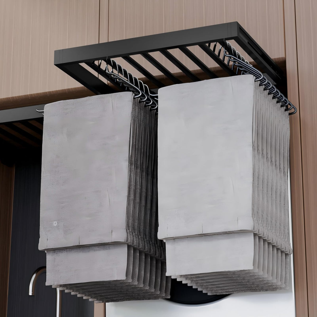 tsoeoret Hidden Pull Out Drying Rack, Extendable Pull Out Trousers Rack, Space Saving, Above Washing Machine Wardrobe, Aluminum 