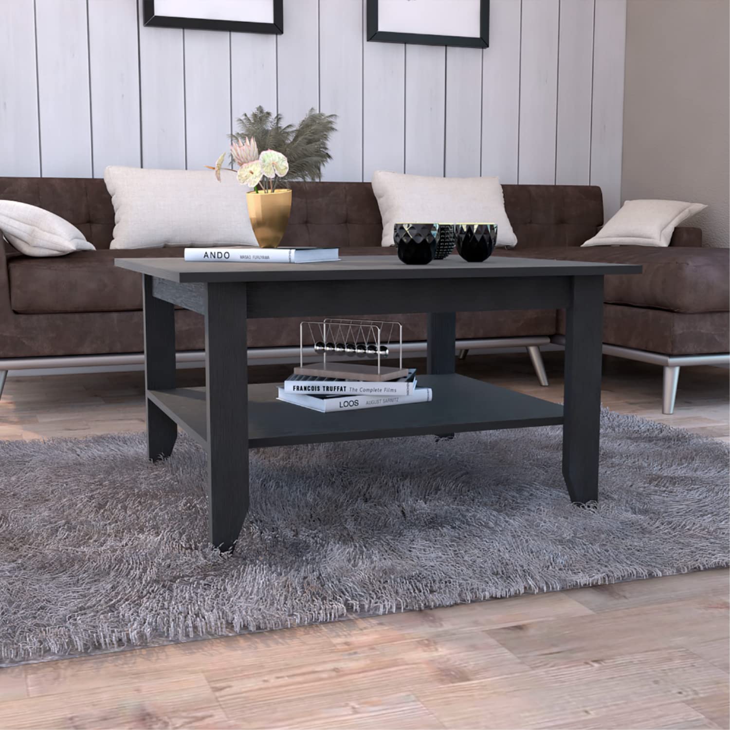 Sahara Coffee Table, 4 Legs, 1 Shelf, Black
