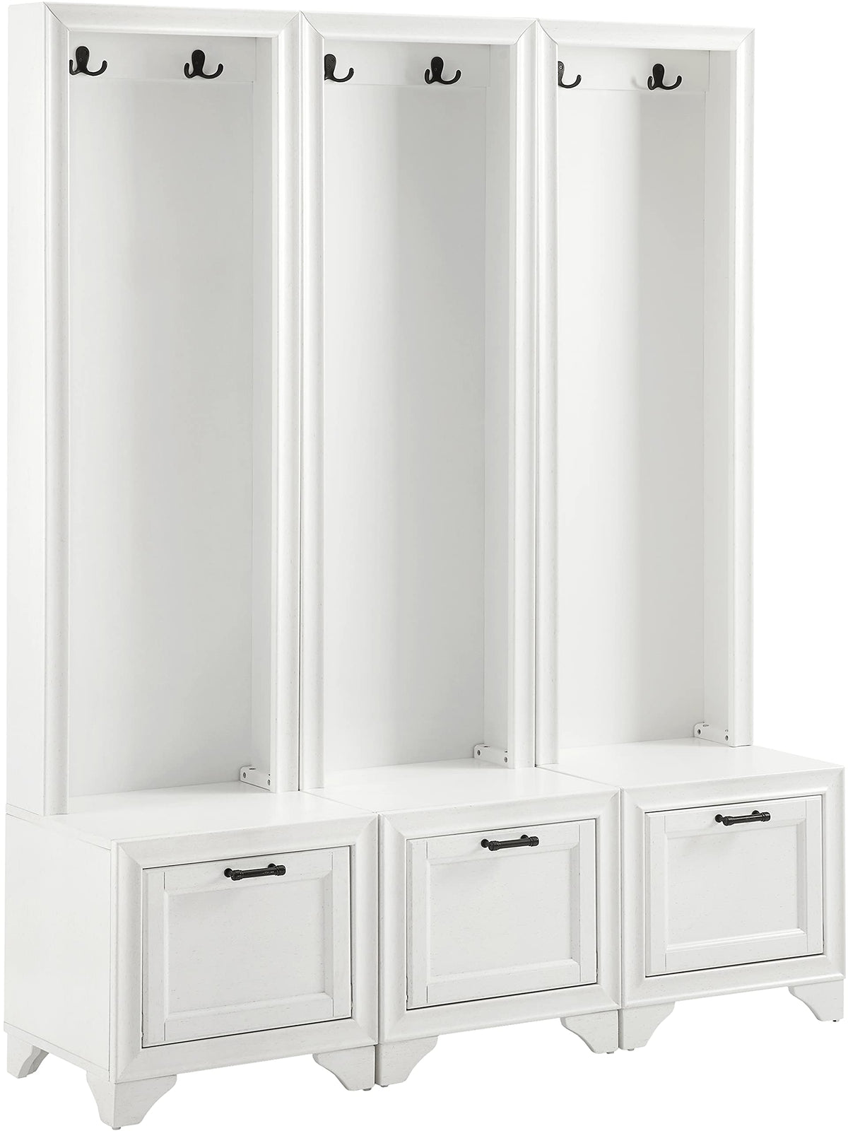 Crosley Furniture Tara 3-Piece Entryway Set With 3 Hall Trees, Distressed White