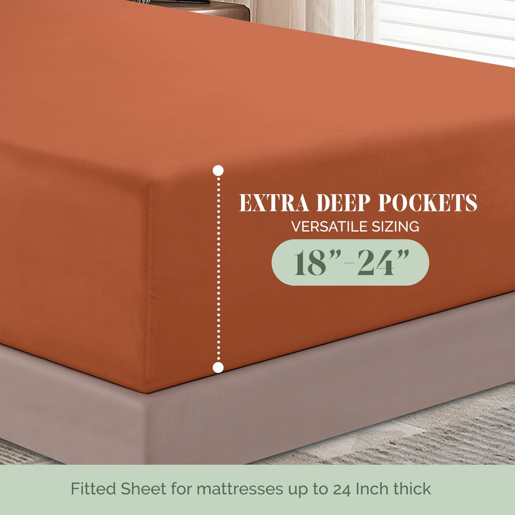 Elegant Comfort 1500 Premium Hotel Quality 18-24 Inches Deep - Extra Deep Pocket Single Fitted Sheet For High Mattress, Luxury And Softest, Smart Pocket - Wrinkle Free, Full, Coral