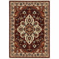 HomeRoots 509246 10 x 13 ft. Red Ivory Orange & Blue Oriental Power Loom Stain Resistant Rectangle Area Rug with Fringe