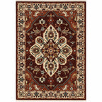 HomeRoots 509246 10 x 13 ft. Red Ivory Orange & Blue Oriental Power Loom Stain Resistant Rectangle Area Rug with Fringe
