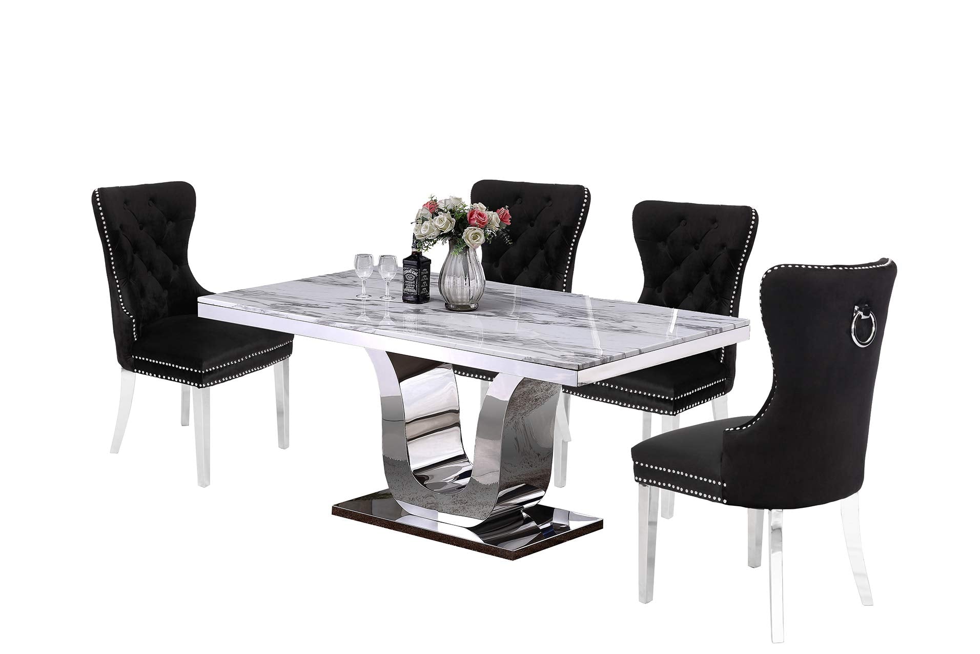 Best Quality Furniture 5Pc Dining Set (1 Table + 4 Chairs), White, Black