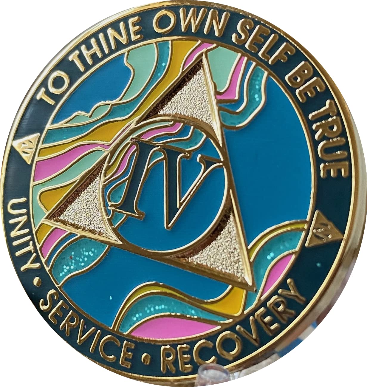 4 Year Aa Medallion Elegant Marble Tahiti Teal Blue And Pink Gold Plated Chip