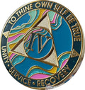 4 Year Aa Medallion Elegant Marble Tahiti Teal Blue And Pink Gold Plated Chip