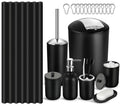 ALPIRIRAL Bathroom Set, 20Pcs Bathroom Shower Curtain Sets with Hooks, Black Bathroom Accessories Set with Trash Can, Bathroom A