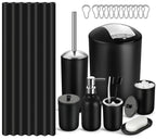ALPIRIRAL Bathroom Set, 20Pcs Bathroom Shower Curtain Sets with Hooks, Black Bathroom Accessories Set with Trash Can, Bathroom A