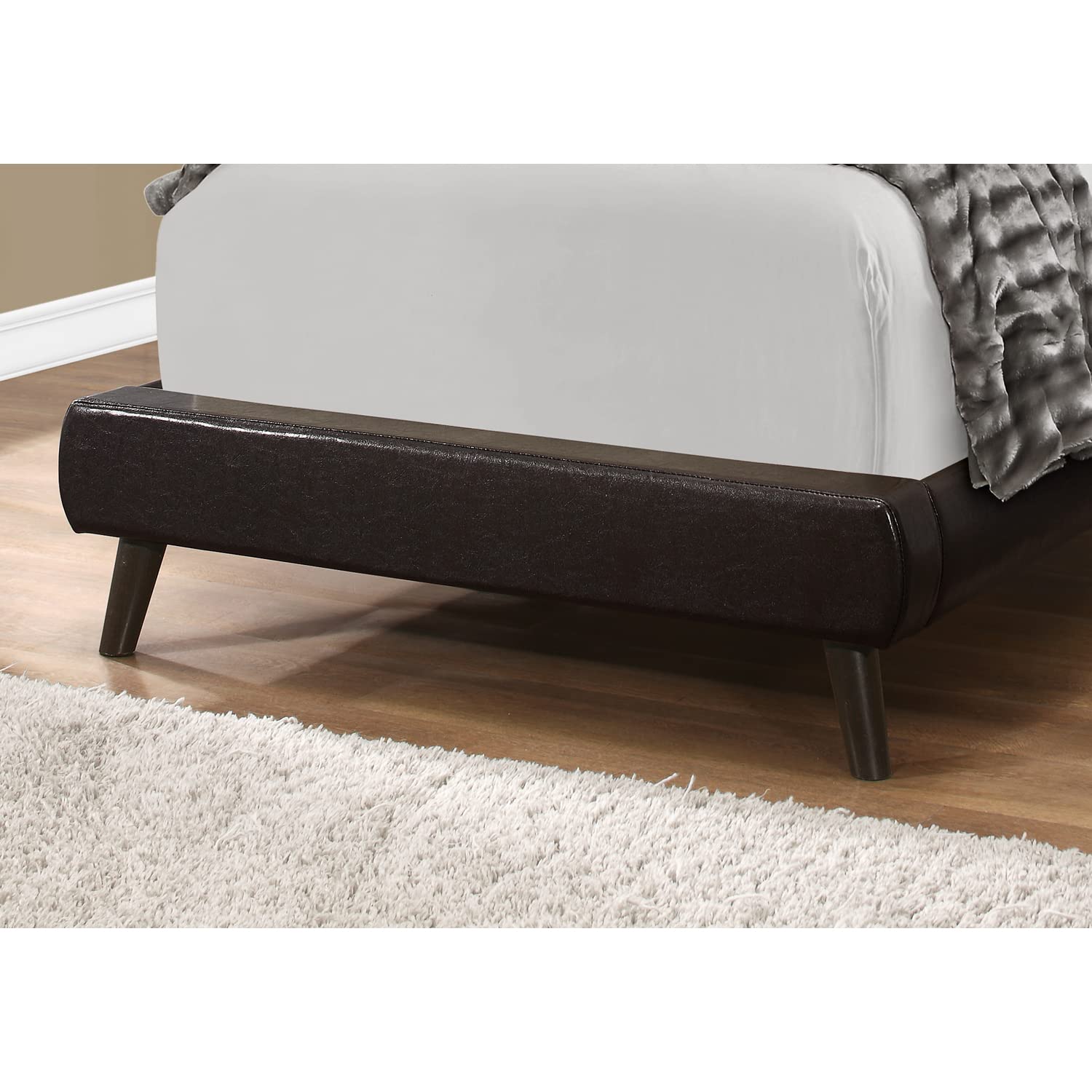 Monarch Specialties I Twin Size Leather-Look with Brown Wood Legs BED,