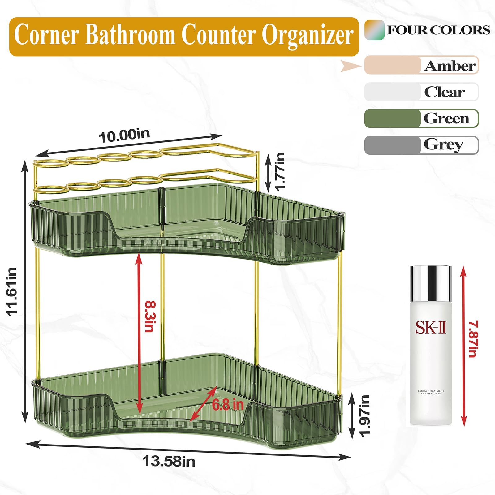 Sunzos Bathroom Counter Organizer, Corner Makeup Organizer With Makeup Brush Holder, Vanity Makeup Cosmetic Storage, Countertop