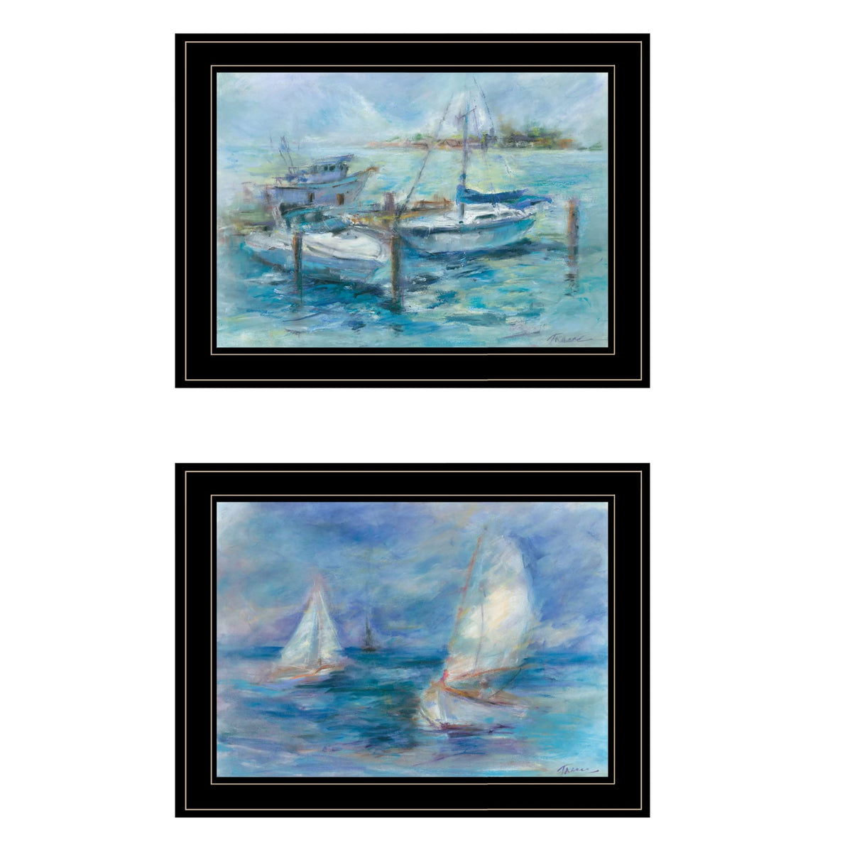 Set Of Two Dockside 2 Black Framed Print Wall Art