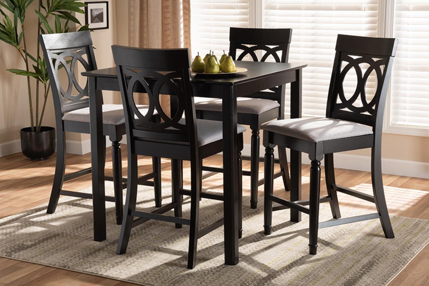 Baxton Studio Verina Grey Upholstered Espresso Wood 5-Piece Pub Set