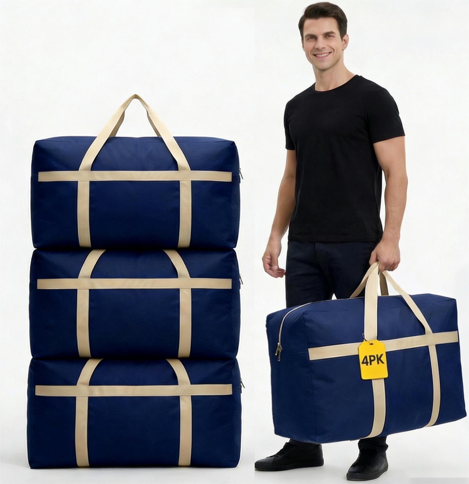 4Pack Home Organization Storage Bags For Clothes,Big Volume Moving Bags For Comforters,Bedding, Pillows and Blanket, Storage bag
