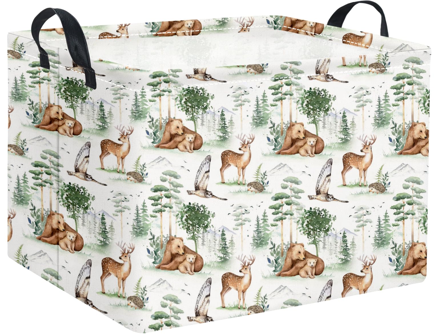 HIYAGON Rectangular Storage Basket Collapse Canvas Fabric Cartoon Bin Organizer Box with Handles for Organizing Home Kitchen Roo