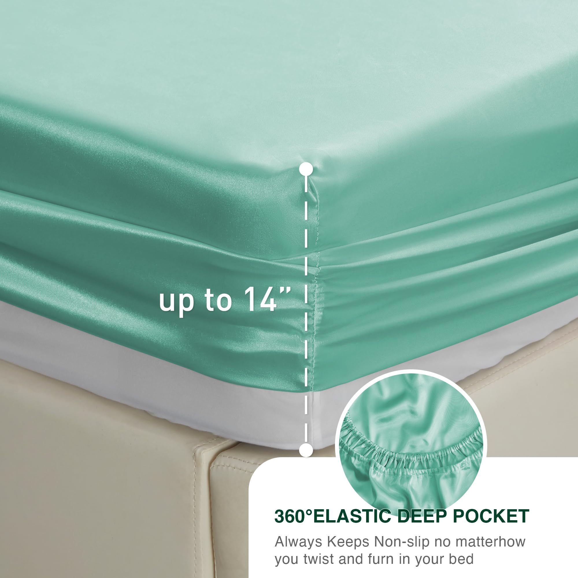 Love'S Cabin Twin Satin Sheets Sets - 3 Piece Aqua Silky Satin Bed Sheets Twin With Deep Pockets, Luxury Silk Feel Satin Twin Size Sheet Set Bedding Set (1 Flat Sheet,1 Fitted Sheet,1 Pillow Case)