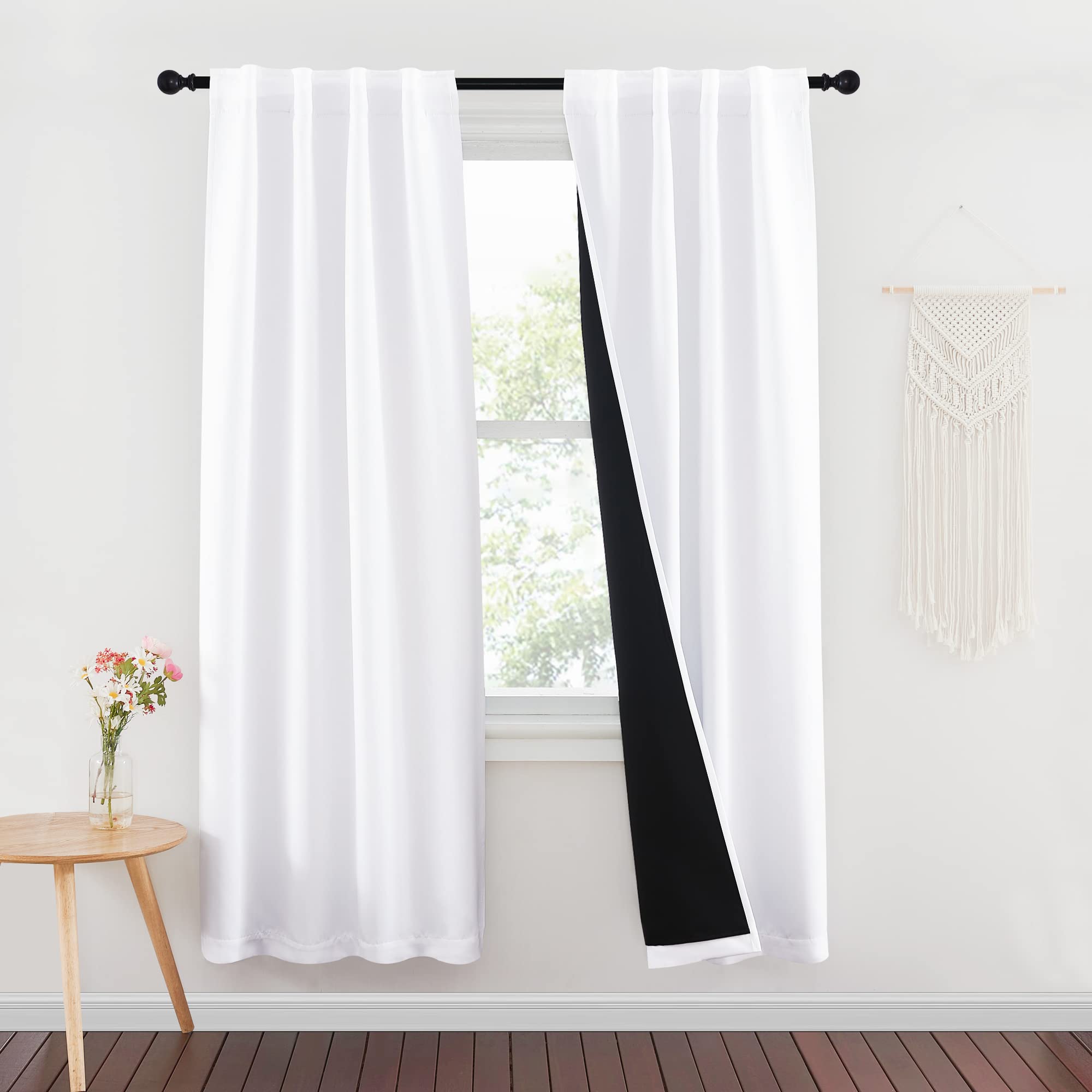 Nicetown 100% Blackout Window Curtain Panels, Cold And Full Light Blocking Drapes With Black Liner, 72 Inches Drop Thermal Insul