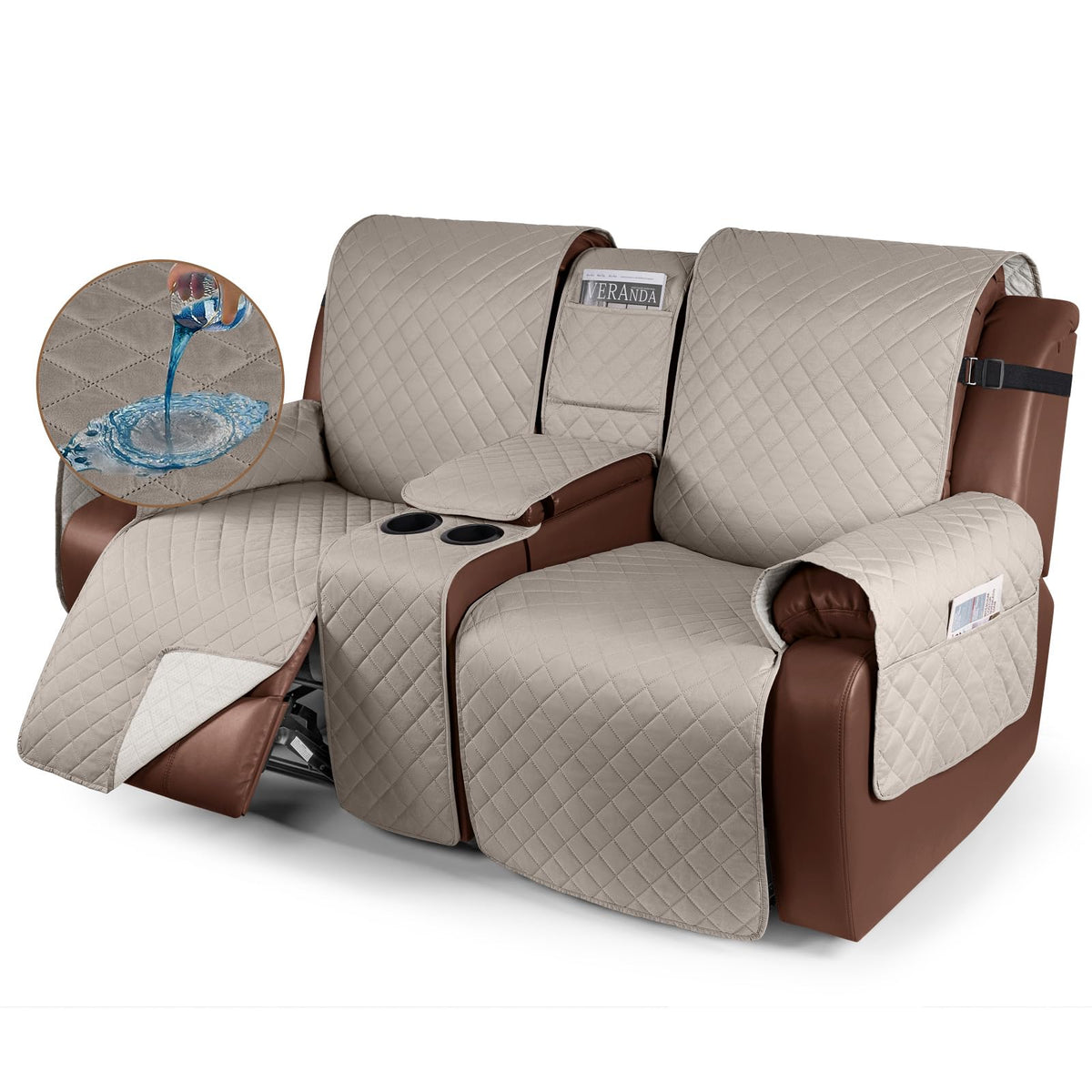 KinCam 100% Waterproof Recliner Loveseat Cover, Non-Slip Reclining Couch Covers for 2 Seat, Recliner Sofa Cover Furniture Protec