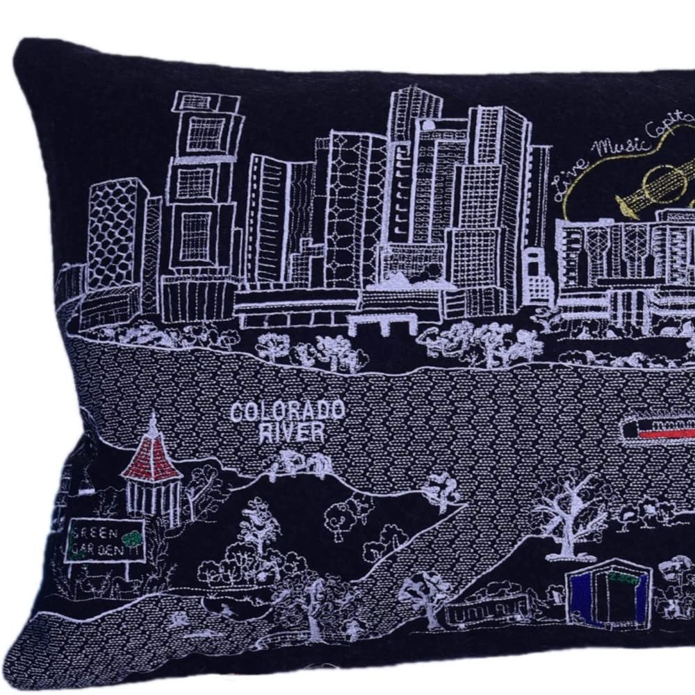 HomeRoots Grey 35' Black Austin Nighttime Skyline Lumbar Decorative Pillow