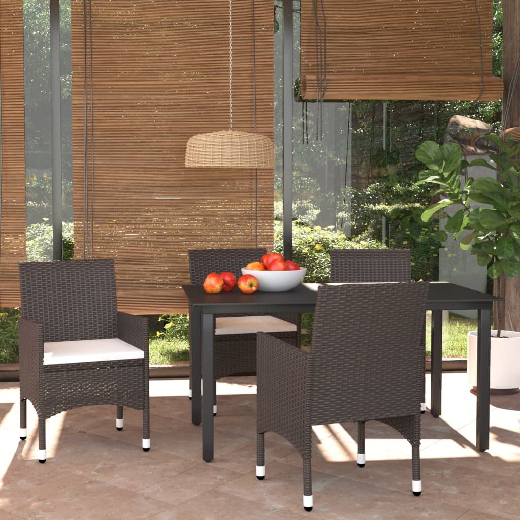 vidaXL Patio Dining Set 5 Piece with Cushions Garden Outdoor Terrace Balcony Dining Table and Chair Seat Seating Furniture Poly Rattan Brown