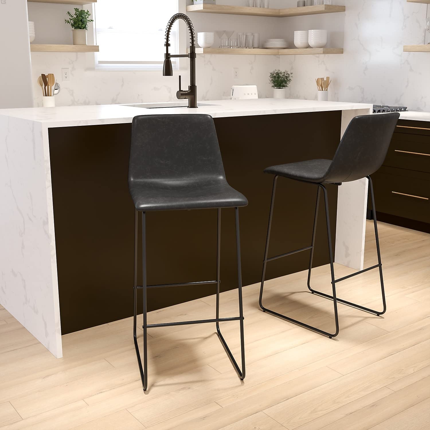 Flash Furniture Reagan 30 inch LeatherSoft Bar Height Barstools in Gray, Set of 2