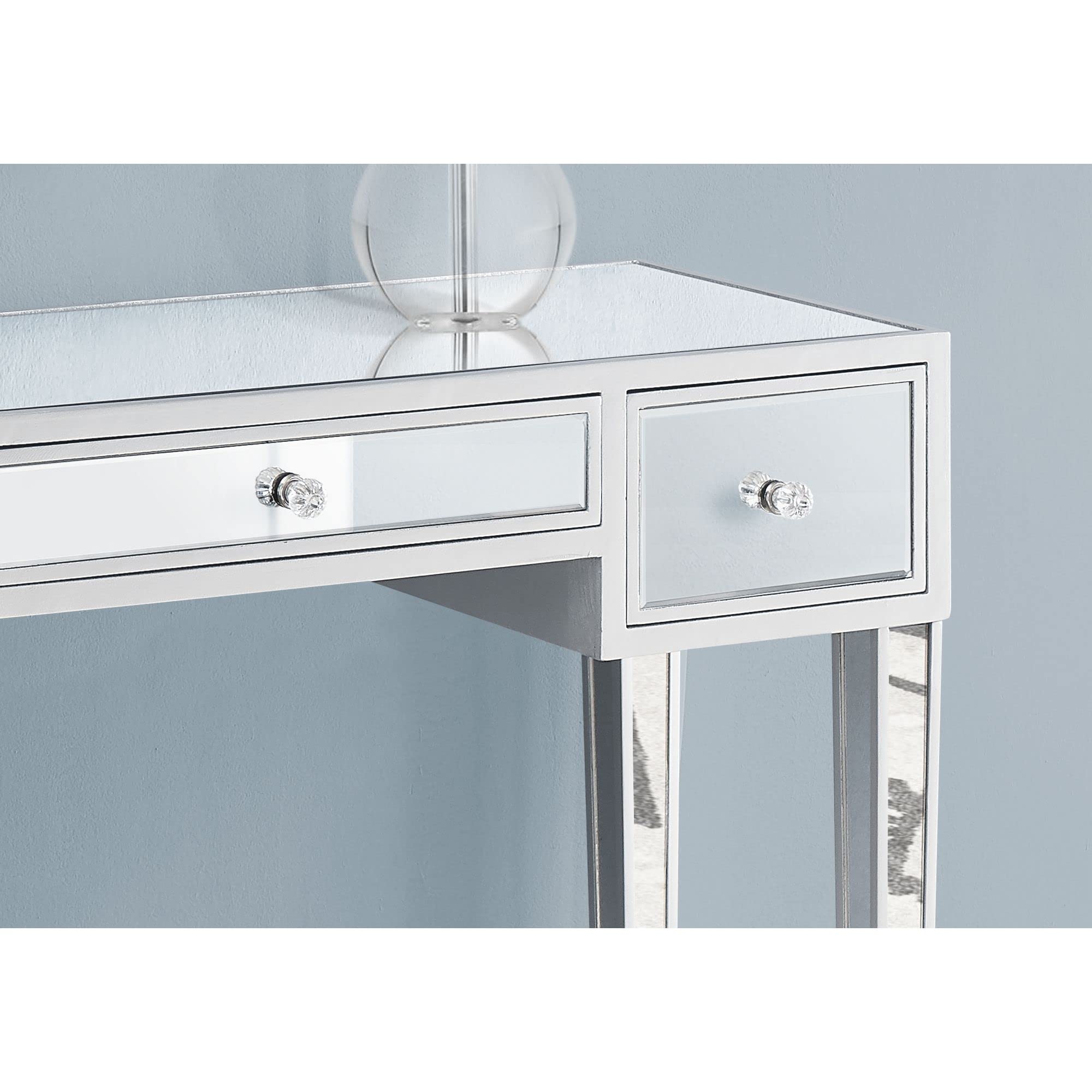 Monarch Specialties 3735 Accent Table, Console, Entryway, Narrow, Sofa, Storage Drawer, Living Room, Bedroom, Grey, Clear, Transitional Table-42 L/Mirror/Silver, 42&quot; L x 15&quot; W x 30.25&quot; H