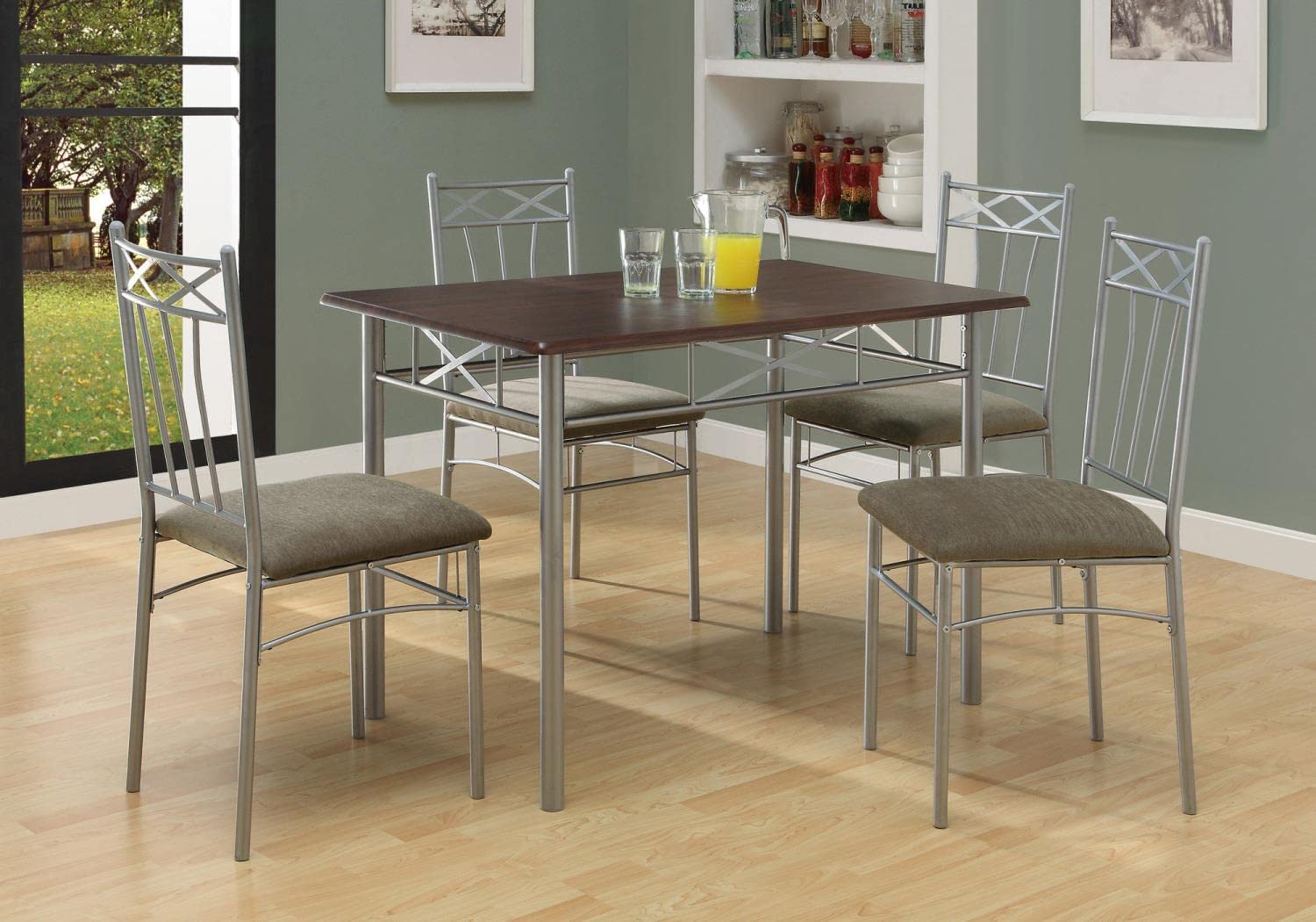 Monarch Specialties Cappuccino Silver Metal Dining Set, 5-Piece
