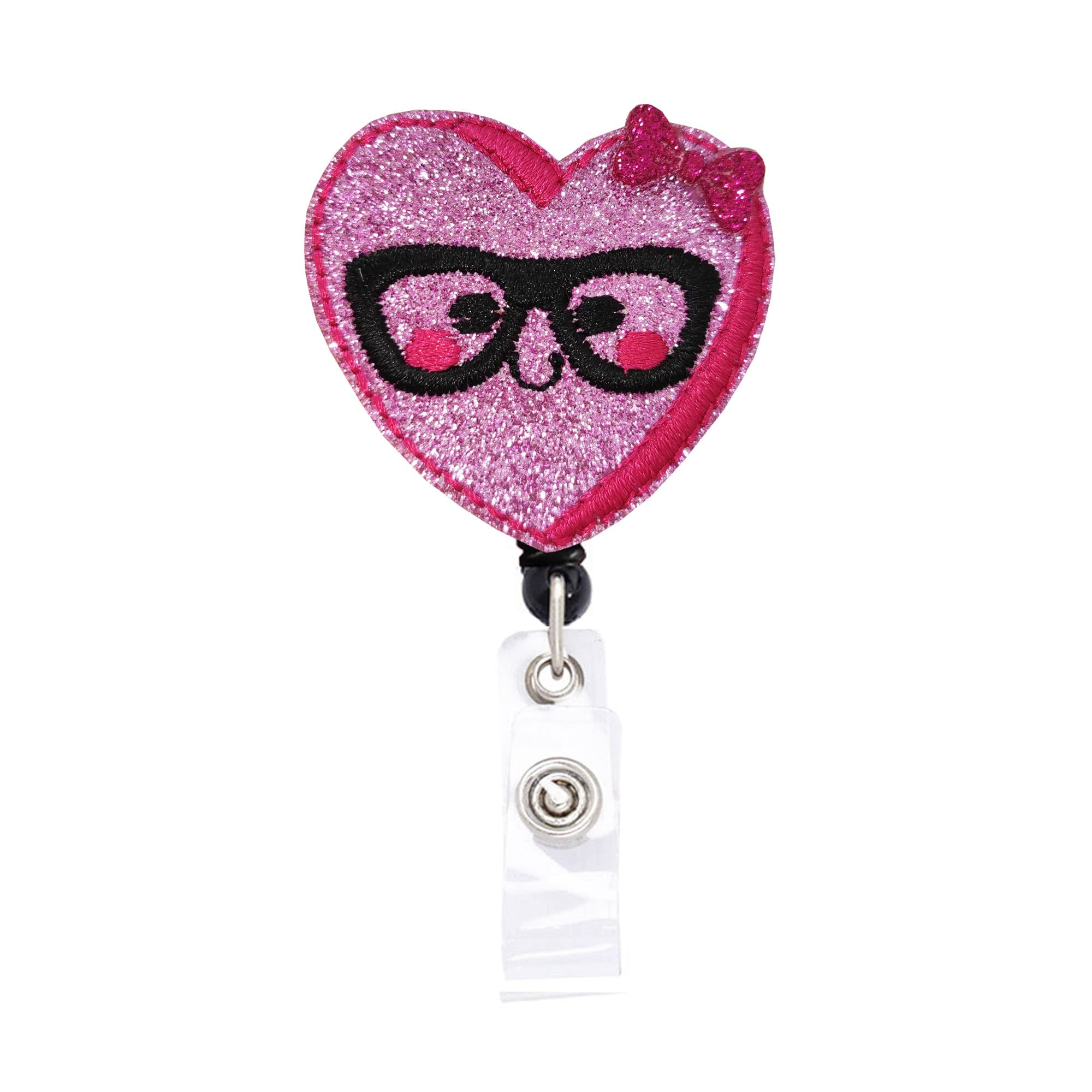 Pink Heart Retractable Nurse Badge Reel, With Alligator Clip,24In Nylon Cord, Nurse Office Employee Name Badge