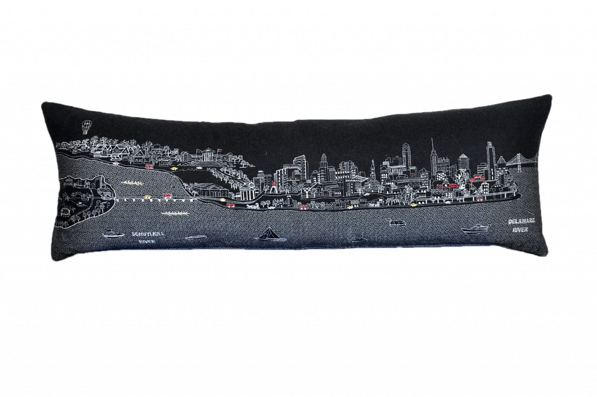 HomeRoots Grey 45' Black Philadelphia Nighttime Skyline Lumbar Decorative Pillow